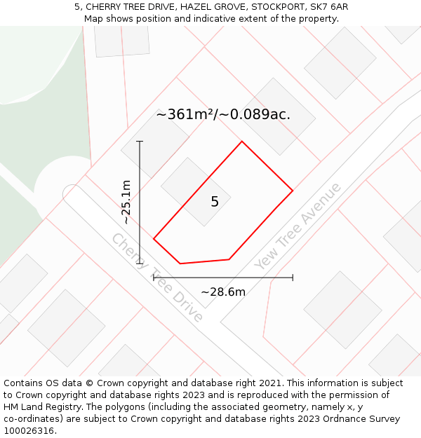 5, CHERRY TREE DRIVE, HAZEL GROVE, STOCKPORT, SK7 6AR: Plot and title map