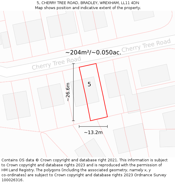 5, CHERRY TREE ROAD, BRADLEY, WREXHAM, LL11 4DN: Plot and title map