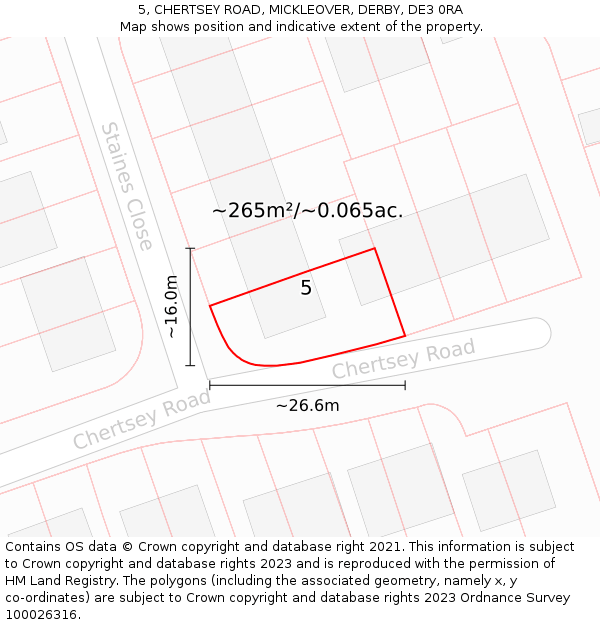 5, CHERTSEY ROAD, MICKLEOVER, DERBY, DE3 0RA: Plot and title map