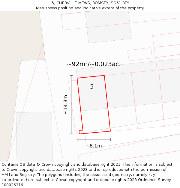 5, CHERVILLE MEWS, ROMSEY, SO51 8FY: Plot and title map