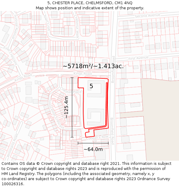 5, CHESTER PLACE, CHELMSFORD, CM1 4NQ: Plot and title map