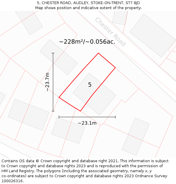 5, CHESTER ROAD, AUDLEY, STOKE-ON-TRENT, ST7 8JD: Plot and title map