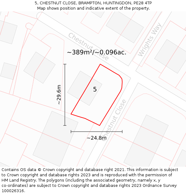 5, CHESTNUT CLOSE, BRAMPTON, HUNTINGDON, PE28 4TP: Plot and title map