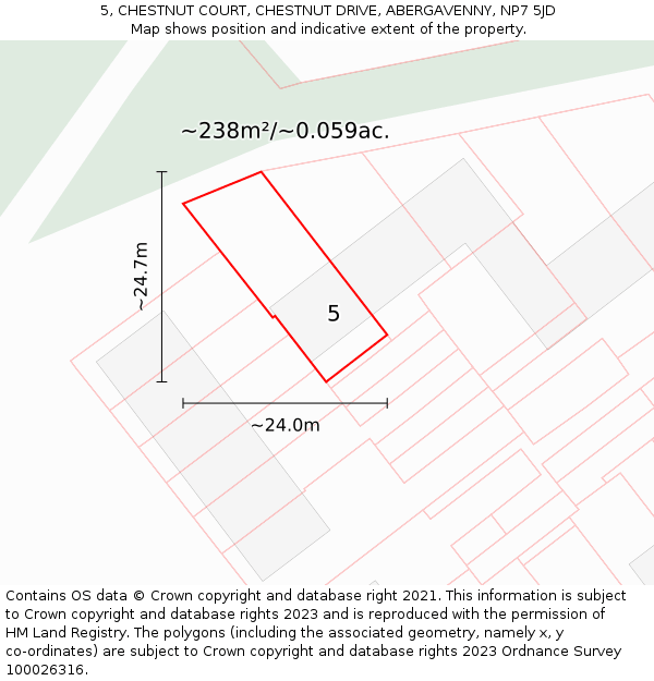 5, CHESTNUT COURT, CHESTNUT DRIVE, ABERGAVENNY, NP7 5JD: Plot and title map