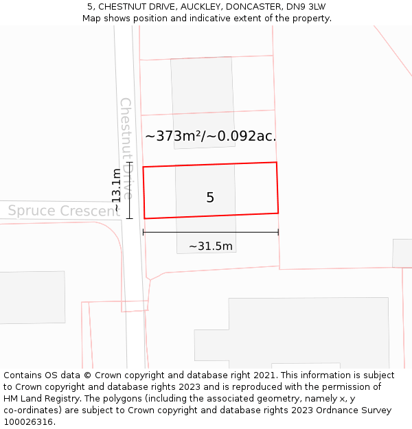 5, CHESTNUT DRIVE, AUCKLEY, DONCASTER, DN9 3LW: Plot and title map