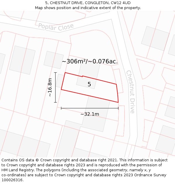 5, CHESTNUT DRIVE, CONGLETON, CW12 4UD: Plot and title map