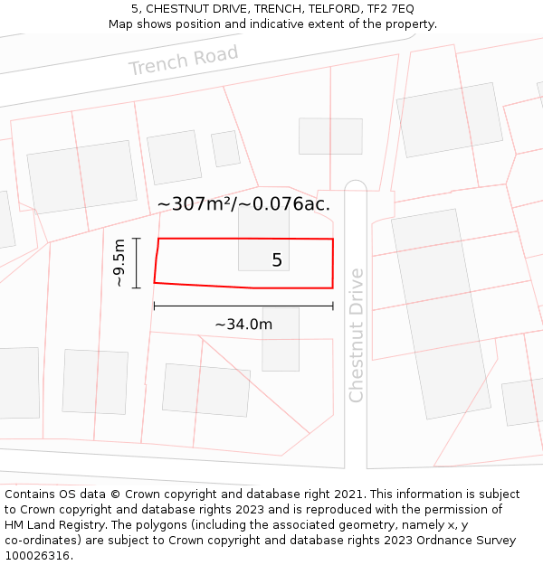 5, CHESTNUT DRIVE, TRENCH, TELFORD, TF2 7EQ: Plot and title map