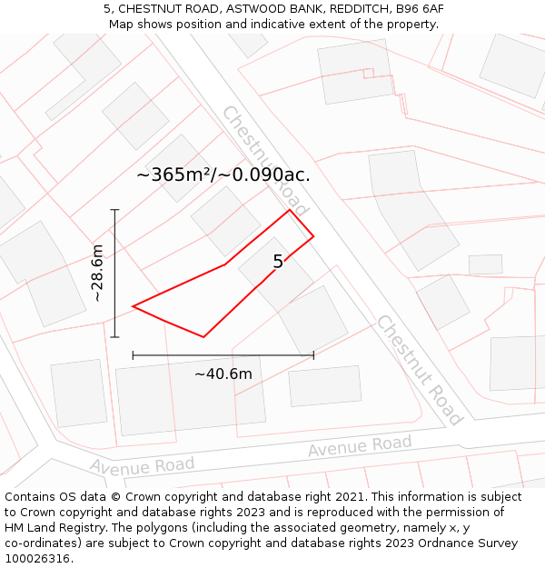 5, CHESTNUT ROAD, ASTWOOD BANK, REDDITCH, B96 6AF: Plot and title map