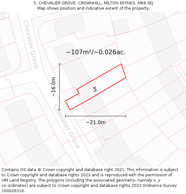 5, CHEVALIER GROVE, CROWNHILL, MILTON KEYNES, MK8 0EJ: Plot and title map