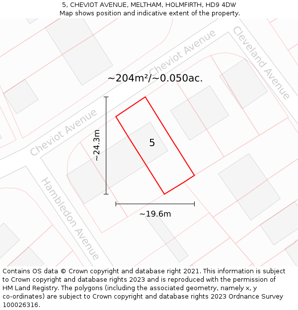 5, CHEVIOT AVENUE, MELTHAM, HOLMFIRTH, HD9 4DW: Plot and title map