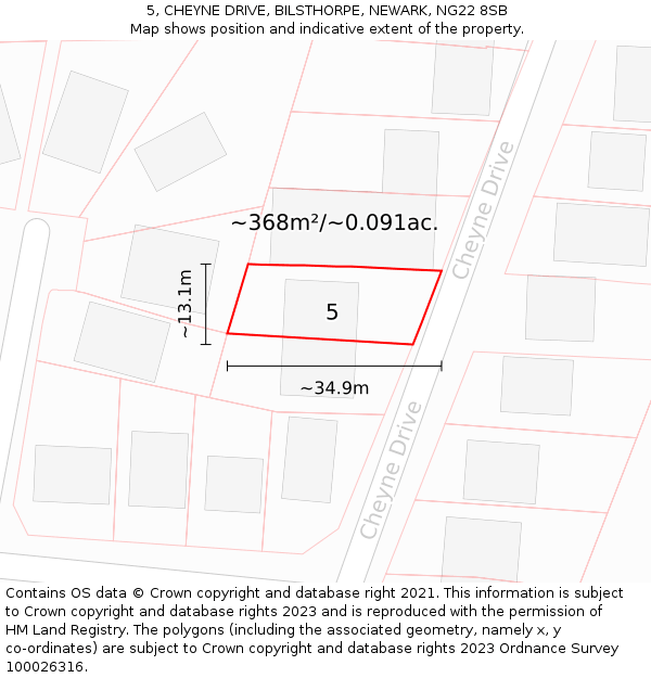 5, CHEYNE DRIVE, BILSTHORPE, NEWARK, NG22 8SB: Plot and title map