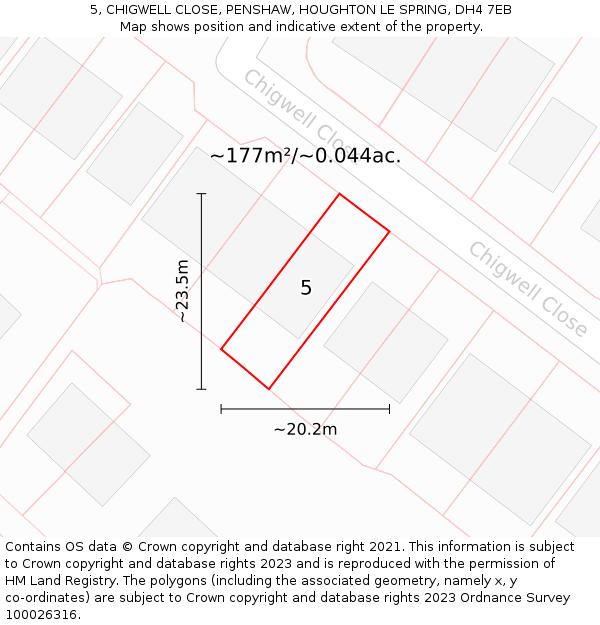 5, CHIGWELL CLOSE, PENSHAW, HOUGHTON LE SPRING, DH4 7EB: Plot and title map