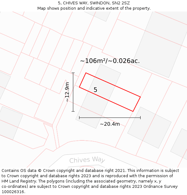 5, CHIVES WAY, SWINDON, SN2 2SZ: Plot and title map