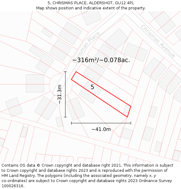 5, CHRISMAS PLACE, ALDERSHOT, GU12 4PL: Plot and title map