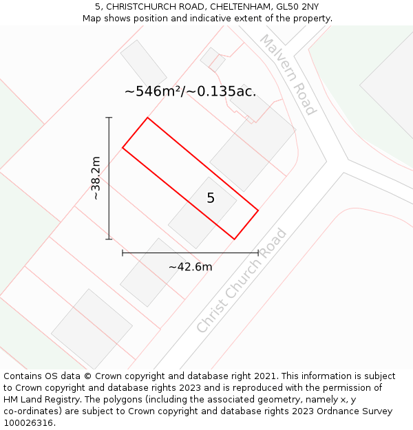 5, CHRISTCHURCH ROAD, CHELTENHAM, GL50 2NY: Plot and title map