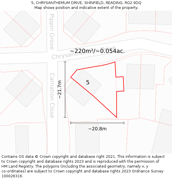 5, CHRYSANTHEMUM DRIVE, SHINFIELD, READING, RG2 9DQ: Plot and title map