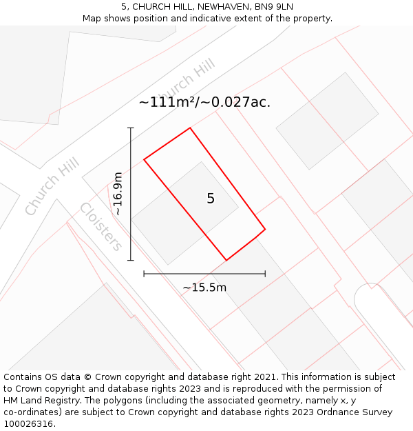 5, CHURCH HILL, NEWHAVEN, BN9 9LN: Plot and title map