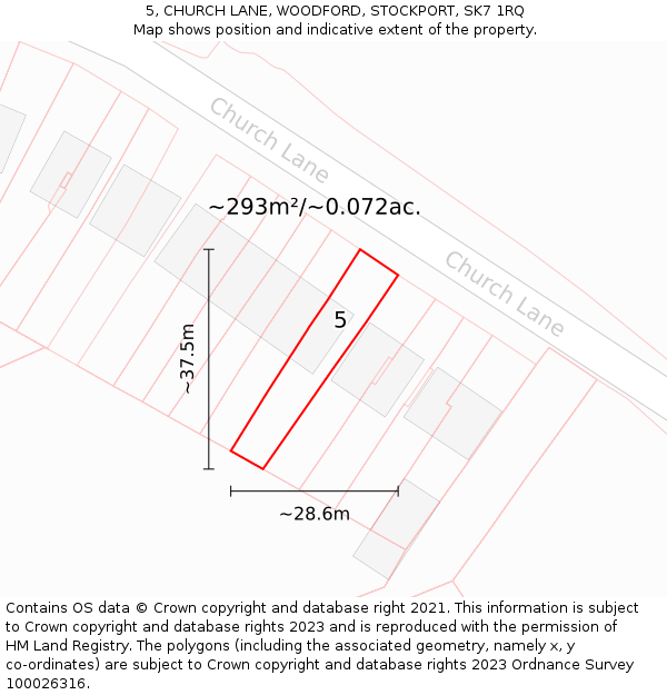 5, CHURCH LANE, WOODFORD, STOCKPORT, SK7 1RQ: Plot and title map