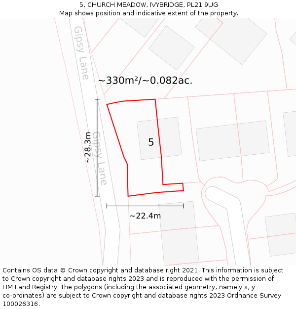 5, CHURCH MEADOW, IVYBRIDGE, PL21 9UG: Plot and title map