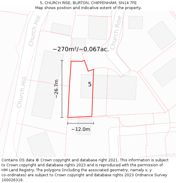 5, CHURCH RISE, BURTON, CHIPPENHAM, SN14 7FE: Plot and title map