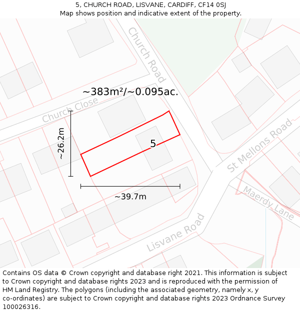 5, CHURCH ROAD, LISVANE, CARDIFF, CF14 0SJ: Plot and title map