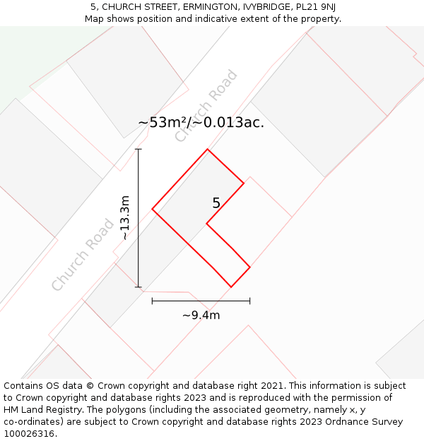 5, CHURCH STREET, ERMINGTON, IVYBRIDGE, PL21 9NJ: Plot and title map