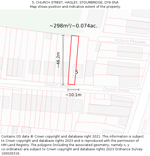 5, CHURCH STREET, HAGLEY, STOURBRIDGE, DY9 0NA: Plot and title map