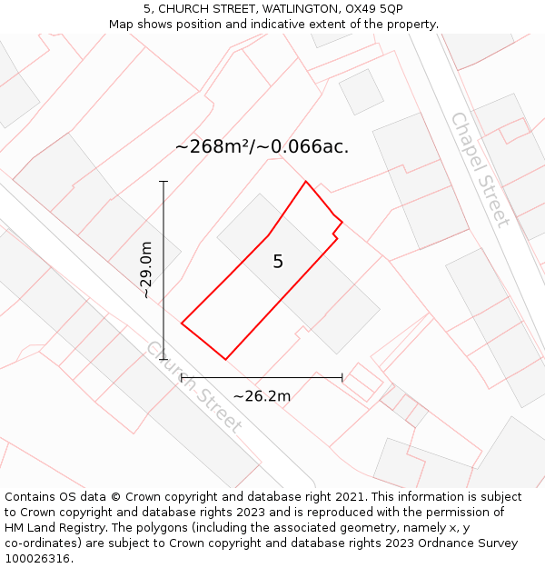 5, CHURCH STREET, WATLINGTON, OX49 5QP: Plot and title map