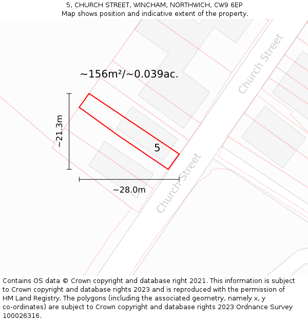 5, CHURCH STREET, WINCHAM, NORTHWICH, CW9 6EP: Plot and title map