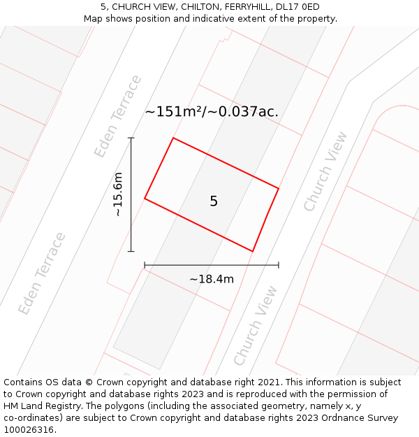 5, CHURCH VIEW, CHILTON, FERRYHILL, DL17 0ED: Plot and title map