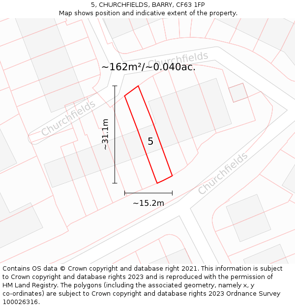 5, CHURCHFIELDS, BARRY, CF63 1FP: Plot and title map