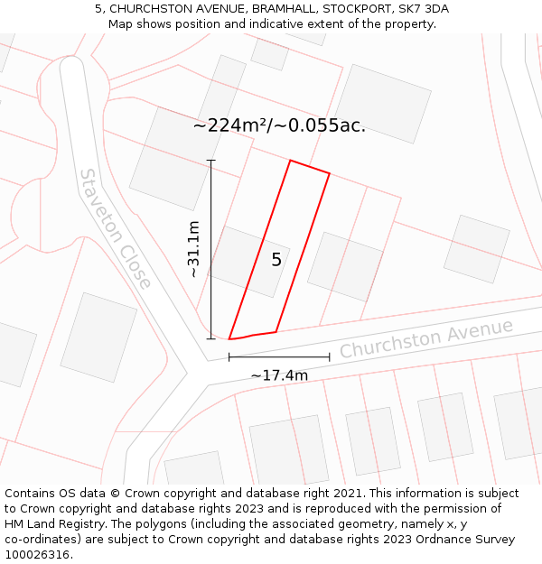 5, CHURCHSTON AVENUE, BRAMHALL, STOCKPORT, SK7 3DA: Plot and title map