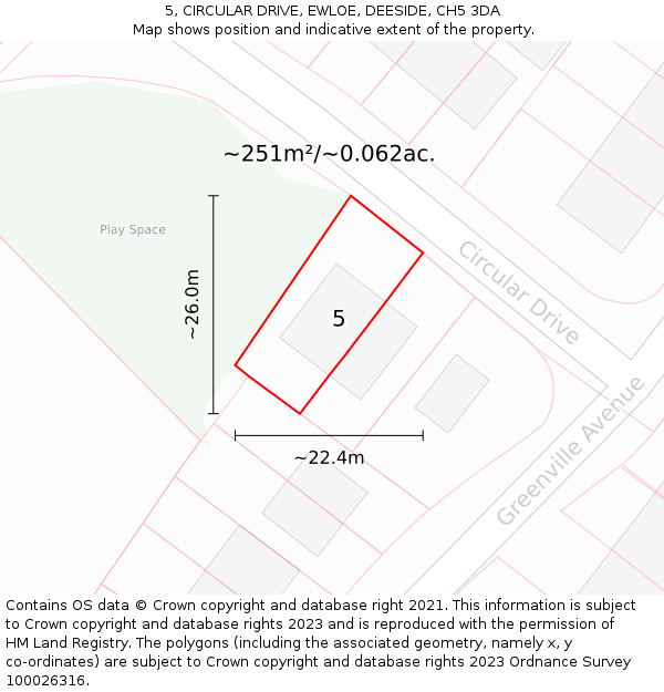 5, CIRCULAR DRIVE, EWLOE, DEESIDE, CH5 3DA: Plot and title map