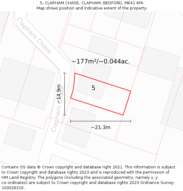 5, CLAPHAM CHASE, CLAPHAM, BEDFORD, MK41 6FA: Plot and title map