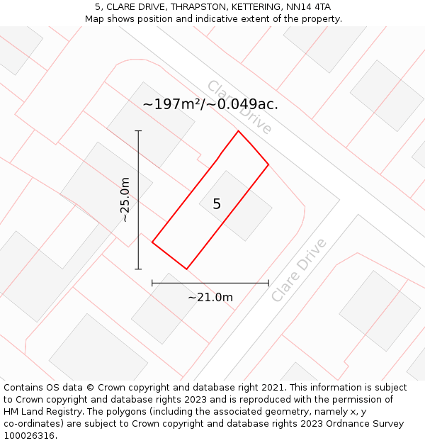 5, CLARE DRIVE, THRAPSTON, KETTERING, NN14 4TA: Plot and title map