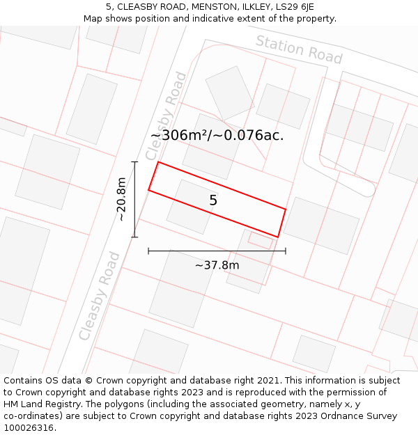 5, CLEASBY ROAD, MENSTON, ILKLEY, LS29 6JE: Plot and title map