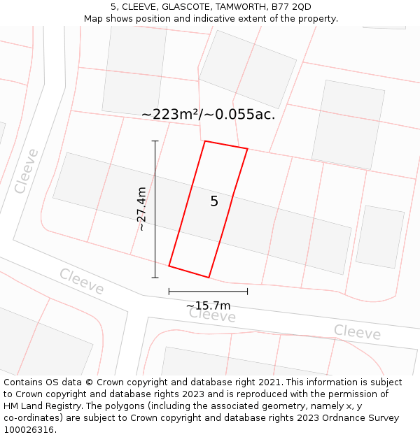 5, CLEEVE, GLASCOTE, TAMWORTH, B77 2QD: Plot and title map