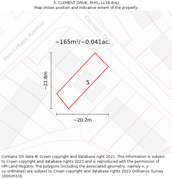 5, CLEMENT DRIVE, RHYL, LL18 4HU: Plot and title map