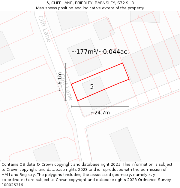 5, CLIFF LANE, BRIERLEY, BARNSLEY, S72 9HR: Plot and title map