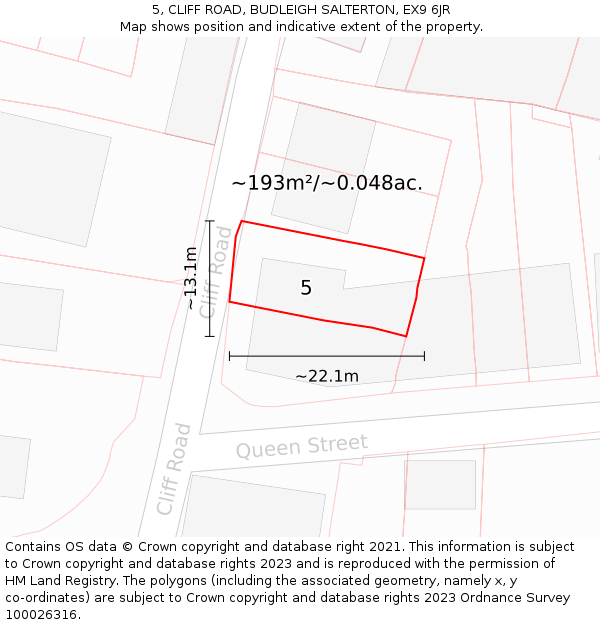 5, CLIFF ROAD, BUDLEIGH SALTERTON, EX9 6JR: Plot and title map