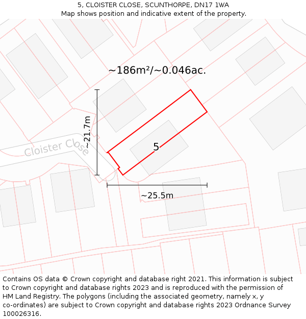 5, CLOISTER CLOSE, SCUNTHORPE, DN17 1WA: Plot and title map
