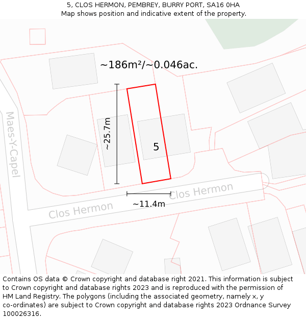 5, CLOS HERMON, PEMBREY, BURRY PORT, SA16 0HA: Plot and title map