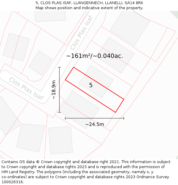 5, CLOS PLAS ISAF, LLANGENNECH, LLANELLI, SA14 8RX: Plot and title map