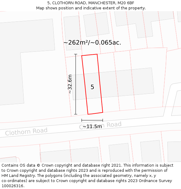 5, CLOTHORN ROAD, MANCHESTER, M20 6BF: Plot and title map