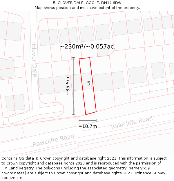 5, CLOVER DALE, GOOLE, DN14 6DW: Plot and title map