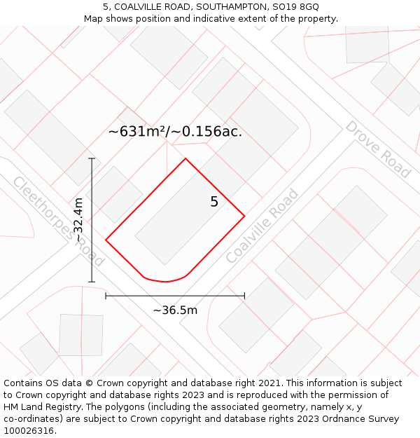 5, COALVILLE ROAD, SOUTHAMPTON, SO19 8GQ: Plot and title map