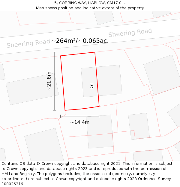 5, COBBINS WAY, HARLOW, CM17 0LU: Plot and title map