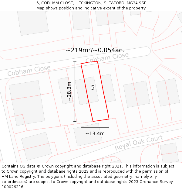 5, COBHAM CLOSE, HECKINGTON, SLEAFORD, NG34 9SE: Plot and title map