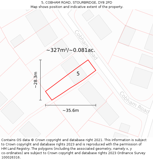 5, COBHAM ROAD, STOURBRIDGE, DY8 2PD: Plot and title map