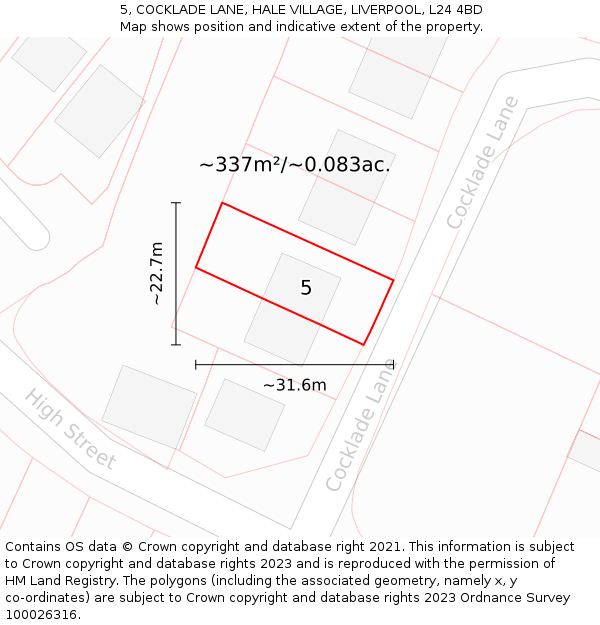 5, COCKLADE LANE, HALE VILLAGE, LIVERPOOL, L24 4BD: Plot and title map